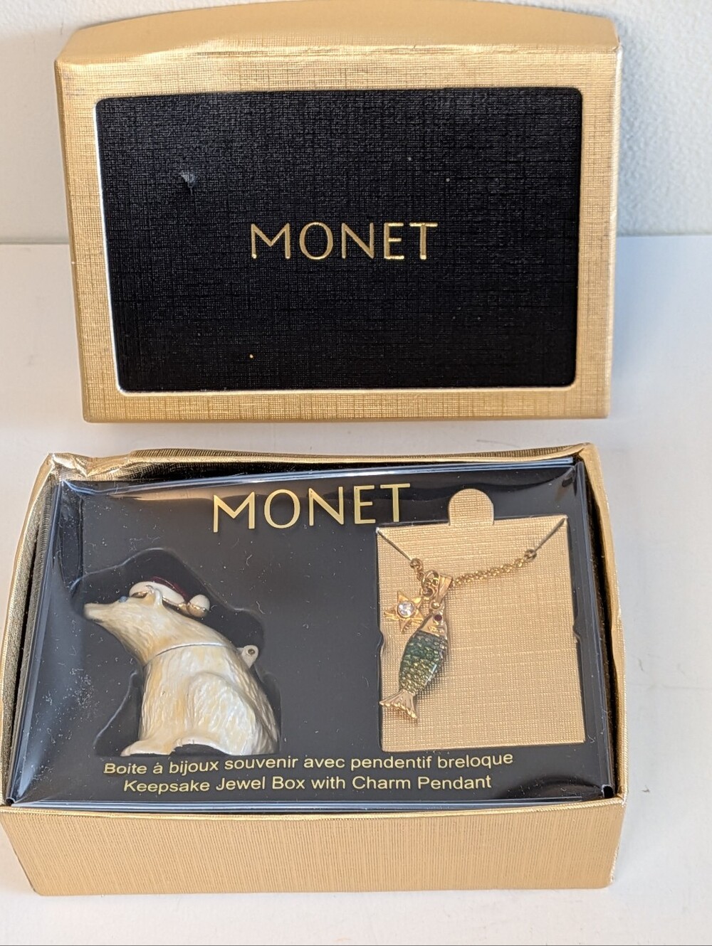 Monet Keepsake Jewel Trinket W/ Charm Pendant Polar Bear Fish Star READ